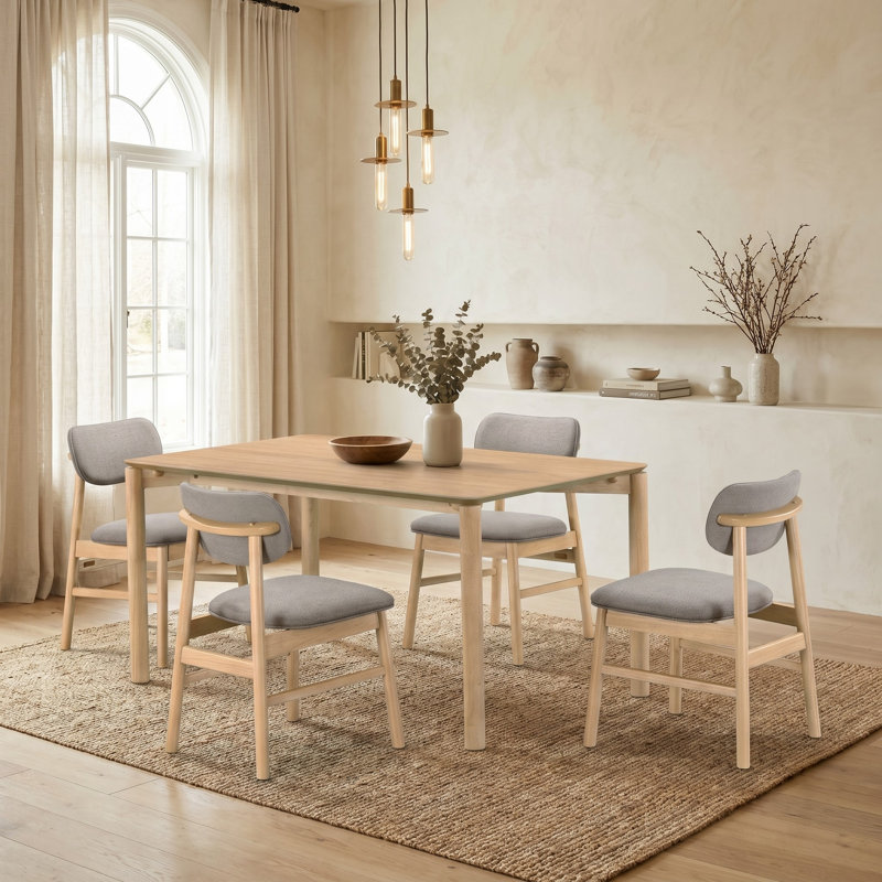 Willow 4-Seater Solid Wood Dining Room Set With Upholstered Chairs, Tan, 4