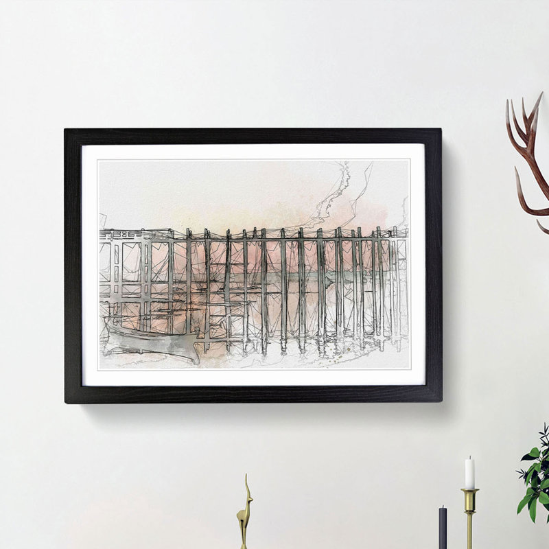 U Bein Bridge in Myanmar in Abstract - Picture Frame Graphic Art Print, 48cm H x 65cm W x 2cm D, Black Framed