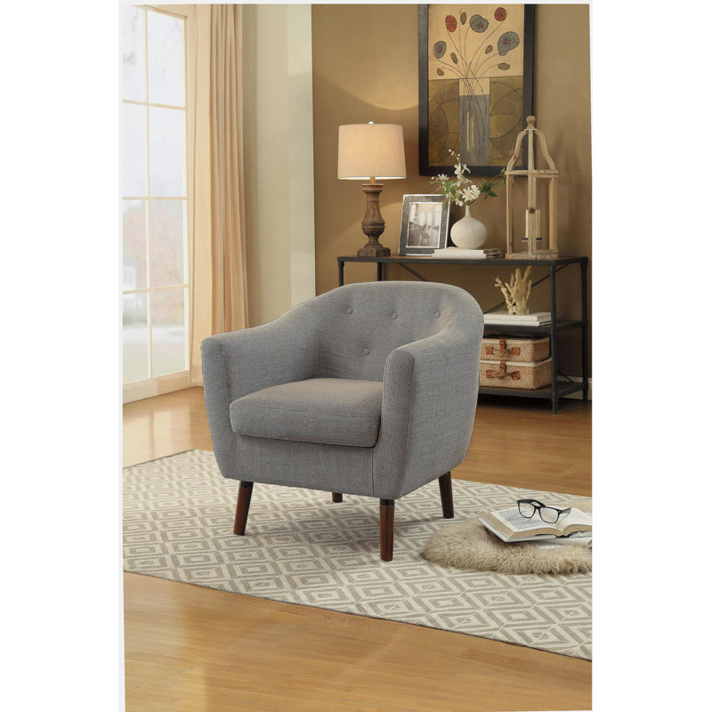 Chaise d'appoint rembourrée en tissu beige avec pieds en bois massif capitonnés