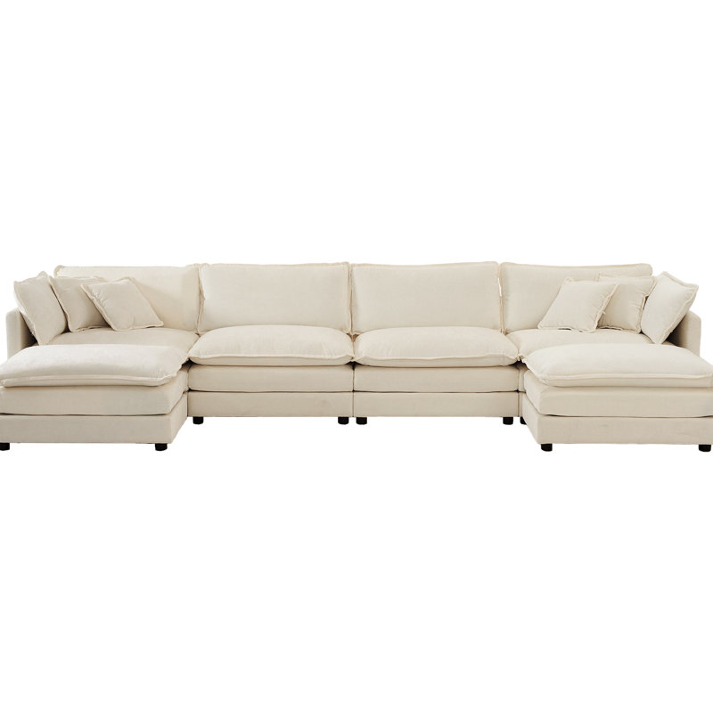 Beige Chenille Upholstered Sectional With Spacious Living Room Style Large U-Shape Cushioned Foam And Reversible Chaise