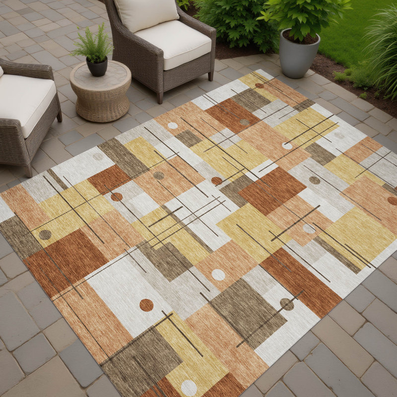 Machine Washable Indoor/Outdoor Chantille ACN2716 Geometric Rug, 3' x 5', Copper