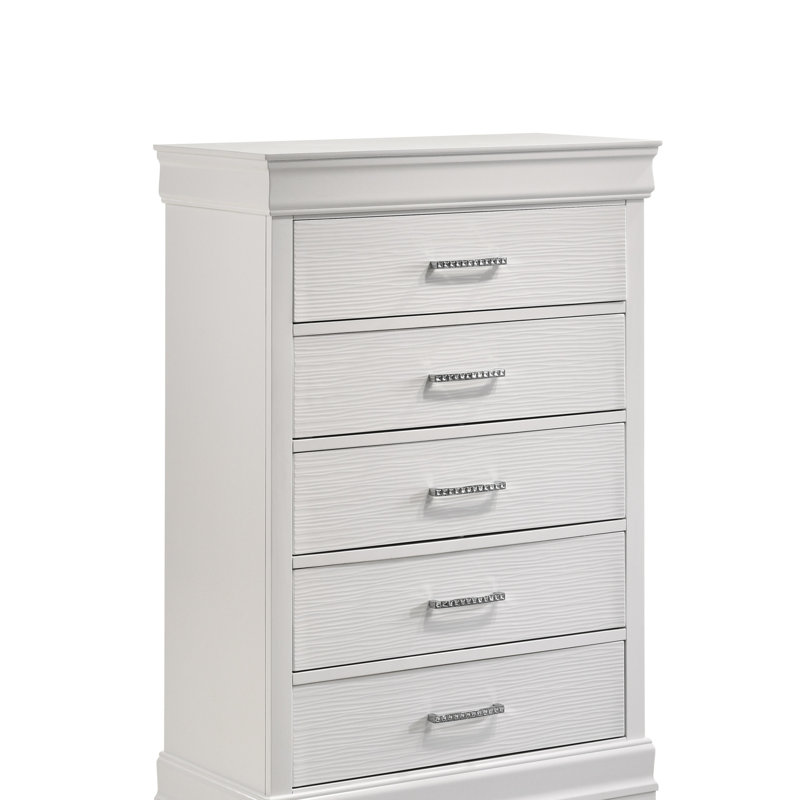 Commode moderne 5 tiroirs en bois, Blanc