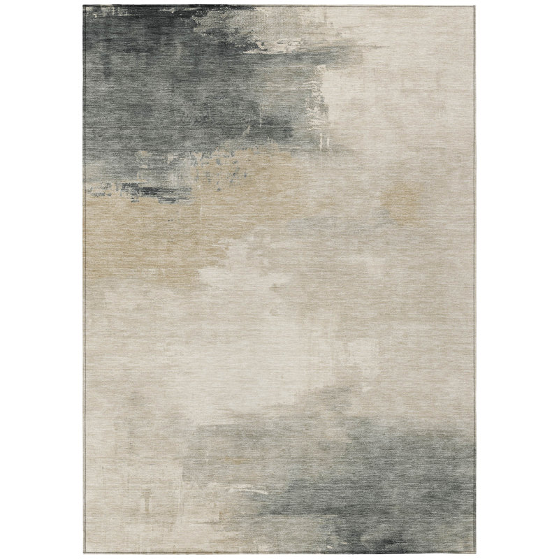 Tapis intérieur lavable abstrait taupe et ivoire 9 pi x 12 pi beige