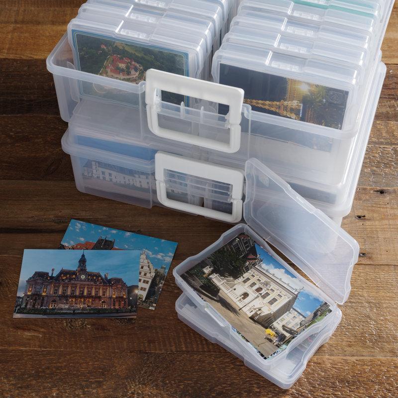 Clear Stackable Photo Storage Case with Handle and 16 Boxes