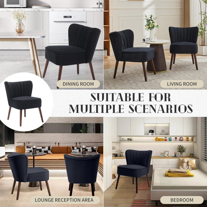 Modern Velvet Accent Chair Set of 2, Soft Upholstered Living Room Chair, Black