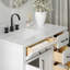 Meuble-lavabo simple Jameal de 36 po en bois massif avec comptoir en marbre de Carrare de 0,75 po et lavabo ovale dÃ©calÃ© Ã  droite-598961054-566077836-566077835