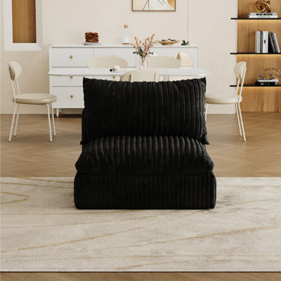 Black Corduroy Fabric Cloud , Double - Layer Design, Removable Feather Filled Single Seat Cushion, No Assembly, Diy For Living Room, High Density Compression Space Structure, And Bedroom, 1 Seat,