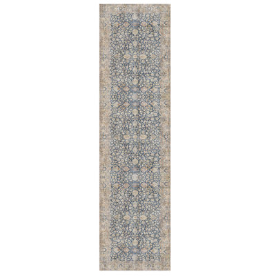 Tapis décoratif bleu en polyester oriental beige doux tissé à la machine