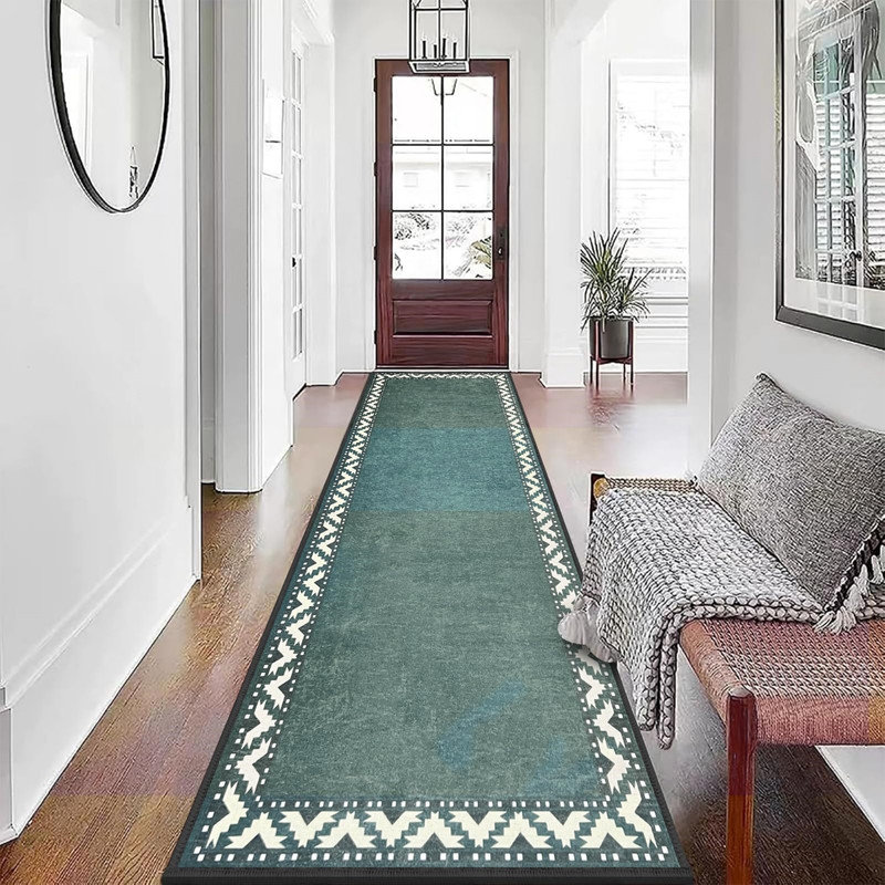 Hallway Runner Rug Non Slip Washable Long Door Mat Indoor Runners for Kitchen Entryway Hall, Green