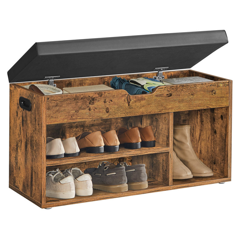 Abigayle 8 Pair Shoe Storage Bench, Light Grey, Brown