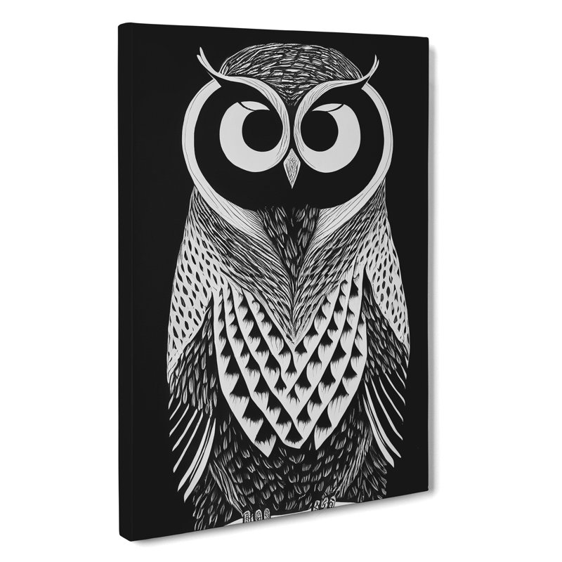 Owl Monochrome No.2 - Wrapped Canvas, 50cm H x 35cm W x 3cm D