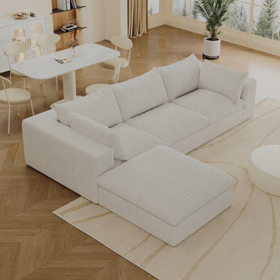 Canapé 118,2 po Cloud, tissu en velours côtelé, sièges profonds, conception à deux couches, coussin amovible, sans assemblage, combinaison à faire soi-même pour le salon, la chambre à coucher, la salle de conférence, un appartement, blanc