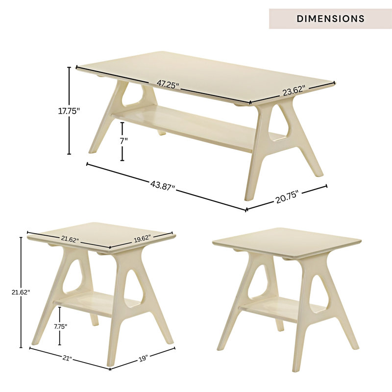Ensemble de tables basses 3 pièces, Off White