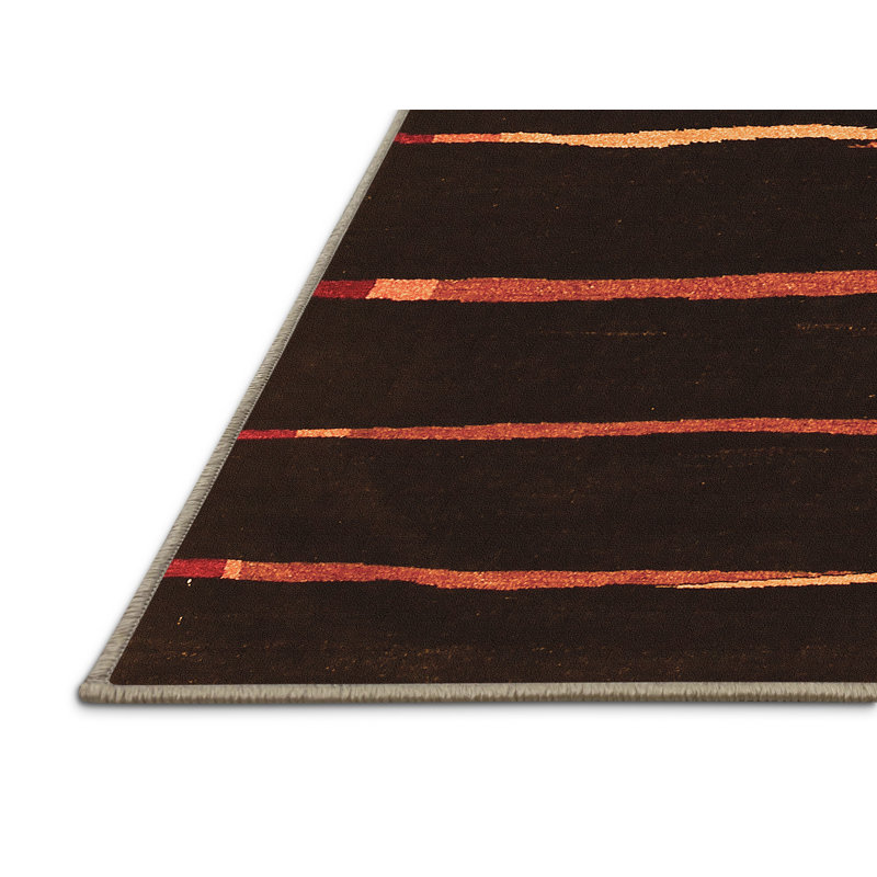Tapis rayé orange / noir / rouge en polyester tissé à la machine Munyak, Rectangle 2 pi x 3 pi