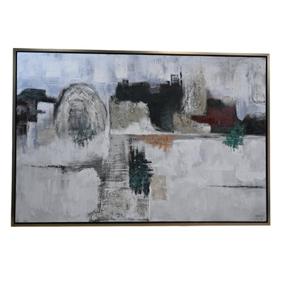 "Foggy NYC", toile abstraite encadrée sarcelle grise 41 "x 61"