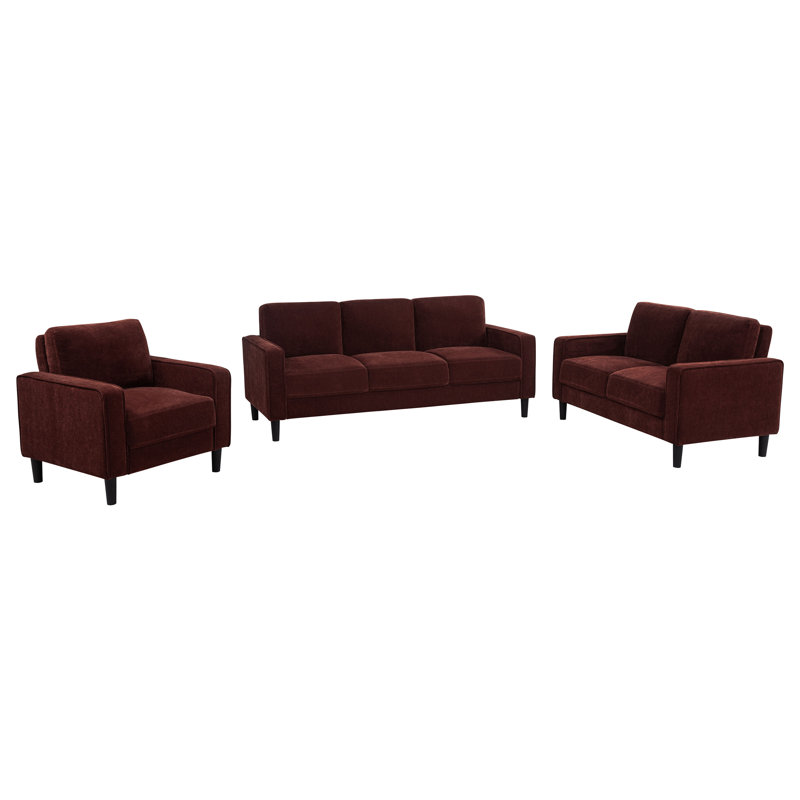 Canapé 3 pièces en tissu d'ameublement Ruth, 3 Pieces: Sofa, Chair, Loveseat, Red