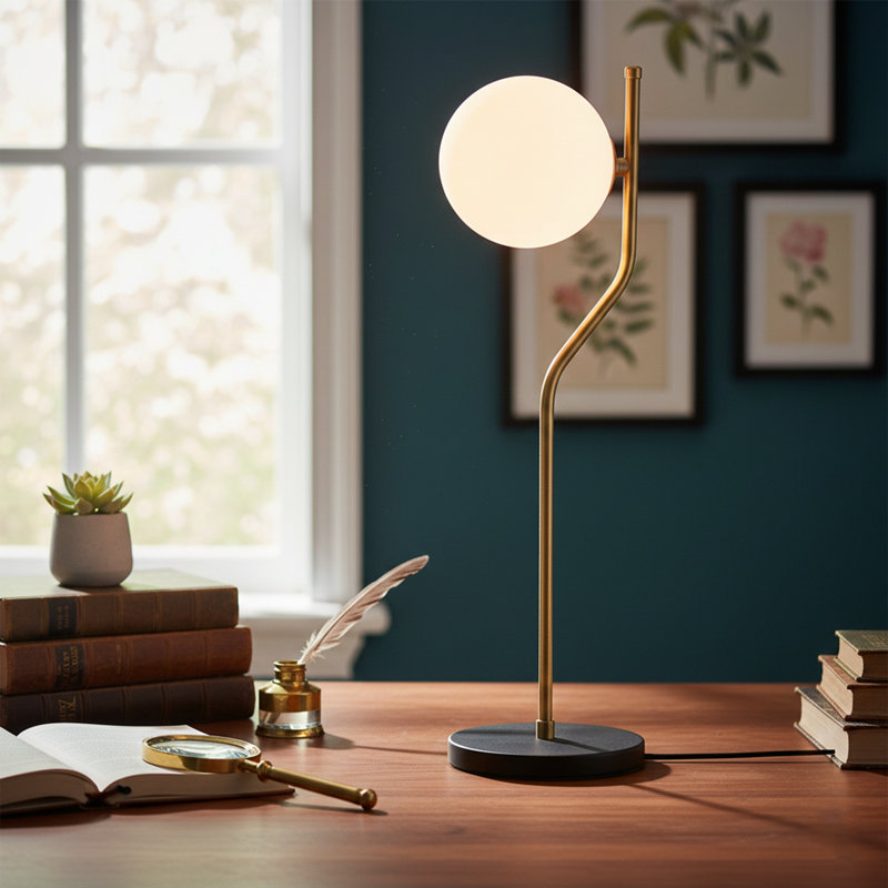 Aurelius 24" Modern Minimalist Column Table Lamp with Frosted Globe Shade, Gold