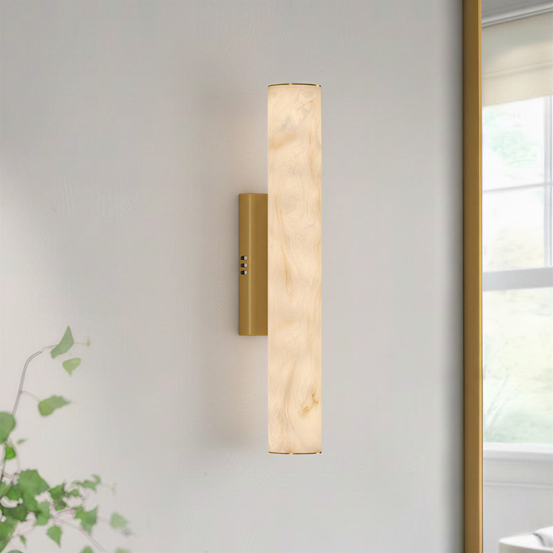 20" LED Wallchiere Dimmable Wall Sconce With Faux Alabaster Shade, Brass