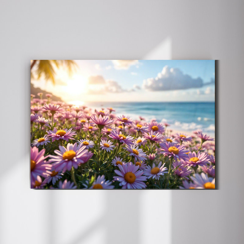 Art mural en verre trempé Sunset Daisies, 16" H x 20" W