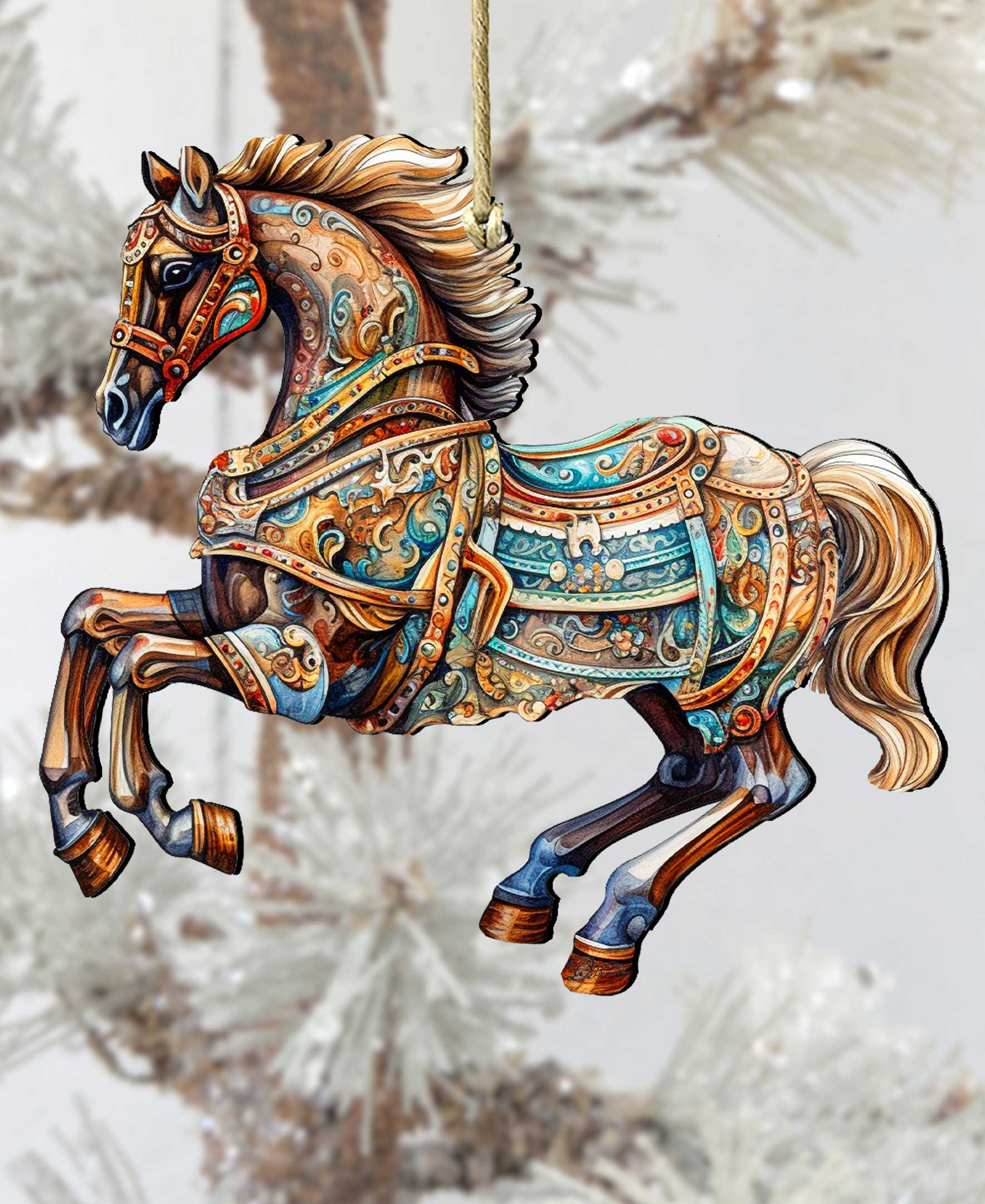 Designocracy Carousel Horse Wooden Ornament by G. Debrekht