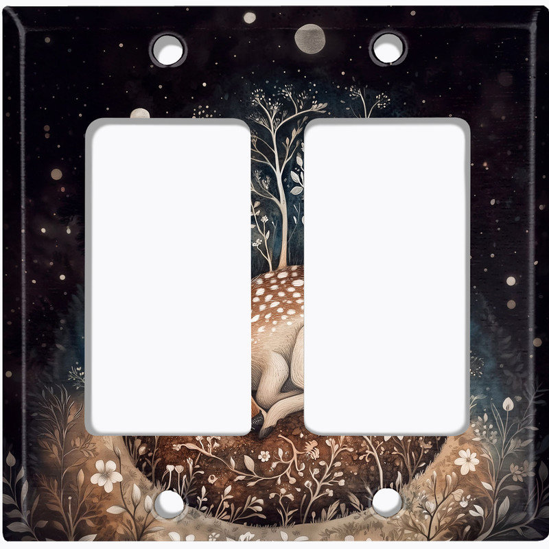 Couvercle de plaque d'interrupteur en métal; Fauteuil à bascule GFI de taille 2 US - Sleeping Fawn Deer