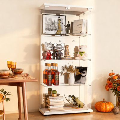 Isabele Tempered Glass Display Cabinet with Mirrored Back Panel, 4-Shelf Curio Cabinet with 2 Door by Ebern Designs