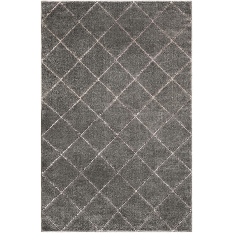 Tapis de couloir contemporain gris et argent Etowah, Rectangle 5 pi 3 po x 8 pi