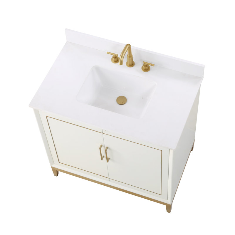 Gracie 36'' W Single Vanity, White Quartz, Satin White, Satin Brass