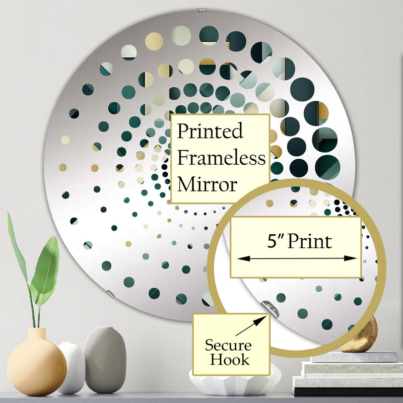 Motif géométrique chic vert et or - Cercle de miroir décoratif en spirale, 23,6 po x 23,6 po