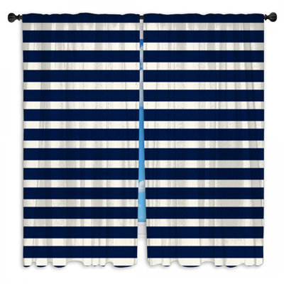 Navy Stripes Window Curtains  Pattern Sheer & Room Darkening - 2 Panels