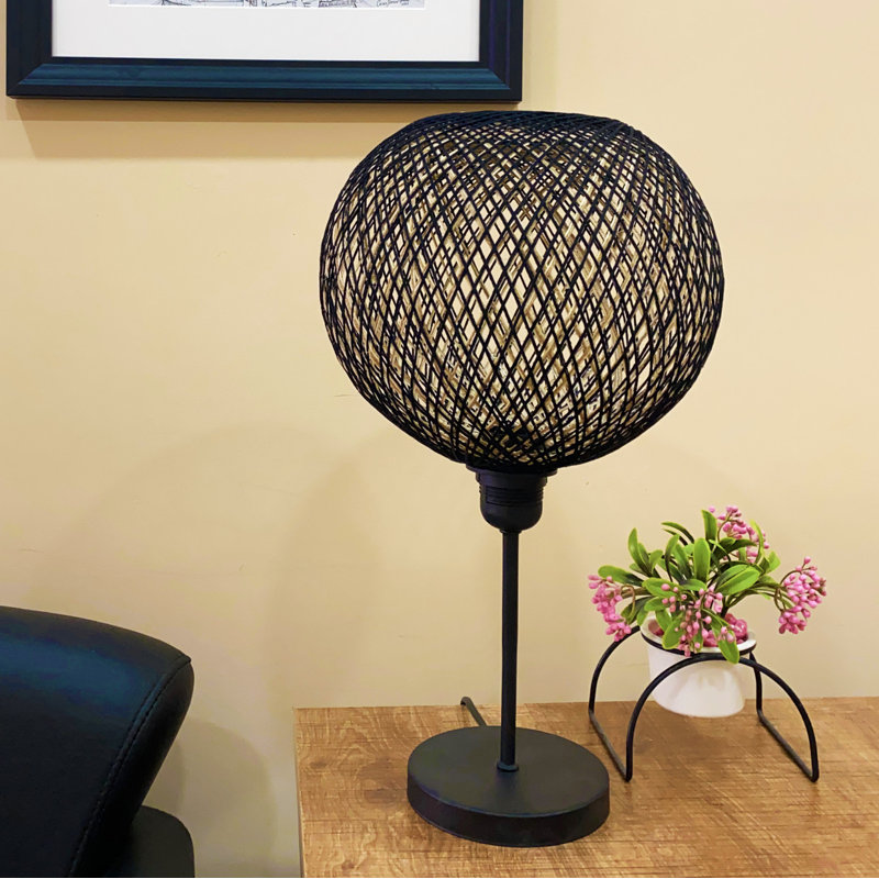 Handmade Jute Chandelier Table Lamp, Black, 16.5 x 9.4 inches | Metal Foot, 40W E27 Socket, Max Cable Length 59.1 inches | Scandinavian Design, Perfect for Modern Home Décor & Ambient Lighting, CE Certified
