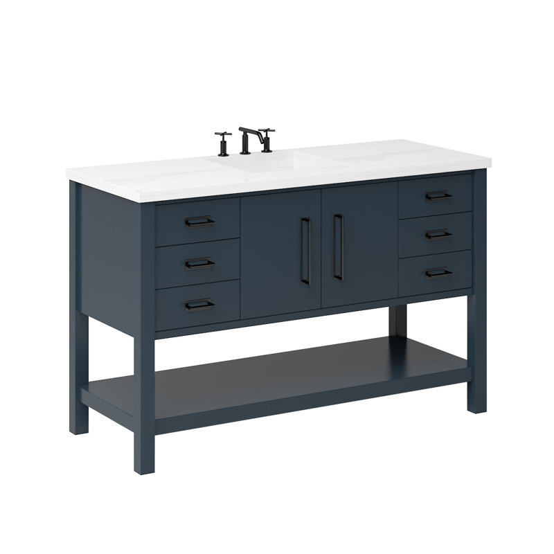 Kiawah Single Extra Wide Bath Vanity, Hague Blue, Matte Black, 54"