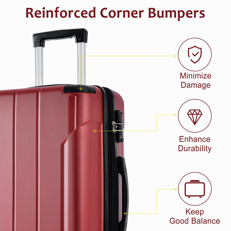 Valise rigide, valises légères et durables en ABS avec roues doubles, valise extensible 28 po à carreaux 28 po (rouge)