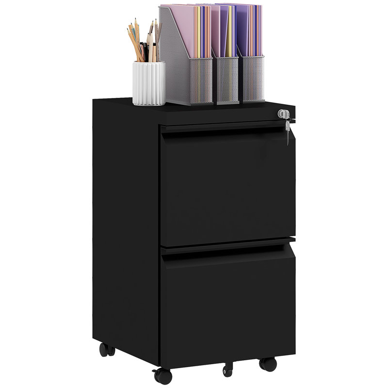 Liao 14.6'' Wide 2 -Drawer Mobile Steel File Cabinet, Black