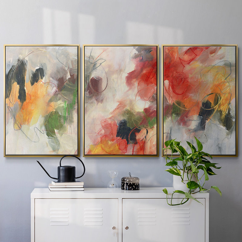 «Abstract Floral Delight II», 3 pièces, H 24 po x l 48 po x P 2 po, Or