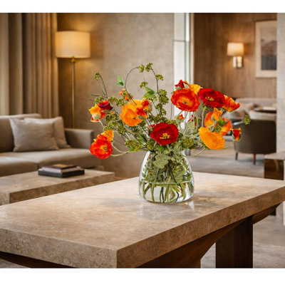 25.5"Hx34"Wx32"L Large Mixed Poppies In Glass Vase