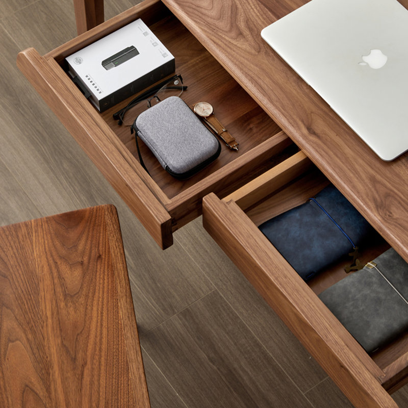 Bureau rectangulaire en bois massif de couleur noyer noir avec 2 tiroirs, 29.53" H x 55.12" W x 23.62" D