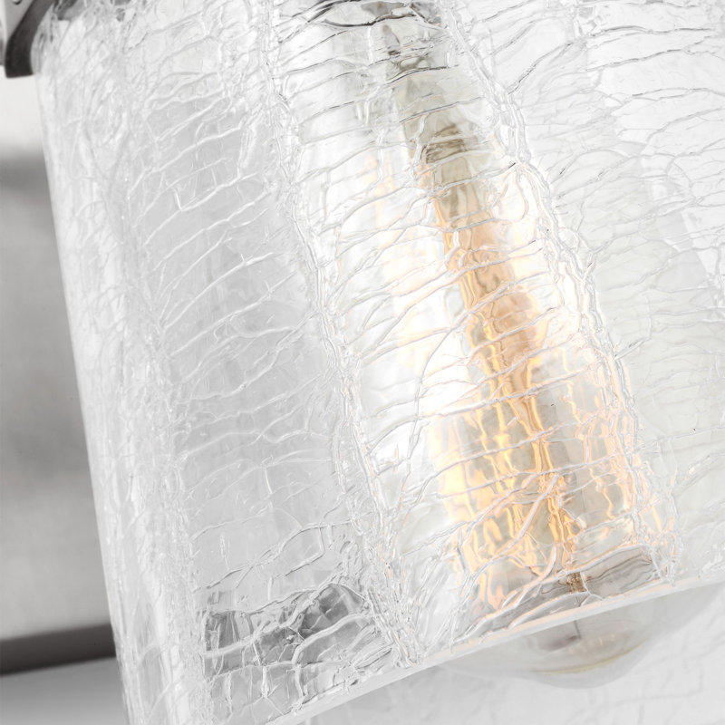 Crofton Bathroom Bedroom Wall Fixture With Clear Crackle Glass Shade, 1 Light, 9" H x 5.25" W x 7.5" D, Brushed Nickel