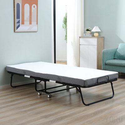 Rollaway Bed, Folding Bed With 4" Mattress, Portable Foldable Guest Bed With Sturdy Metal Frame And Wheels, 78.75"X35.5"X16.75", White