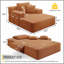Luxueuse chaise longue en velours côtelé moelleux avec 3 coussins, canapé-lit convertible avec poche de rangement, conception sans cadre et mousse de compression pour les petits espaces, salon, appartement, orange-2045143849