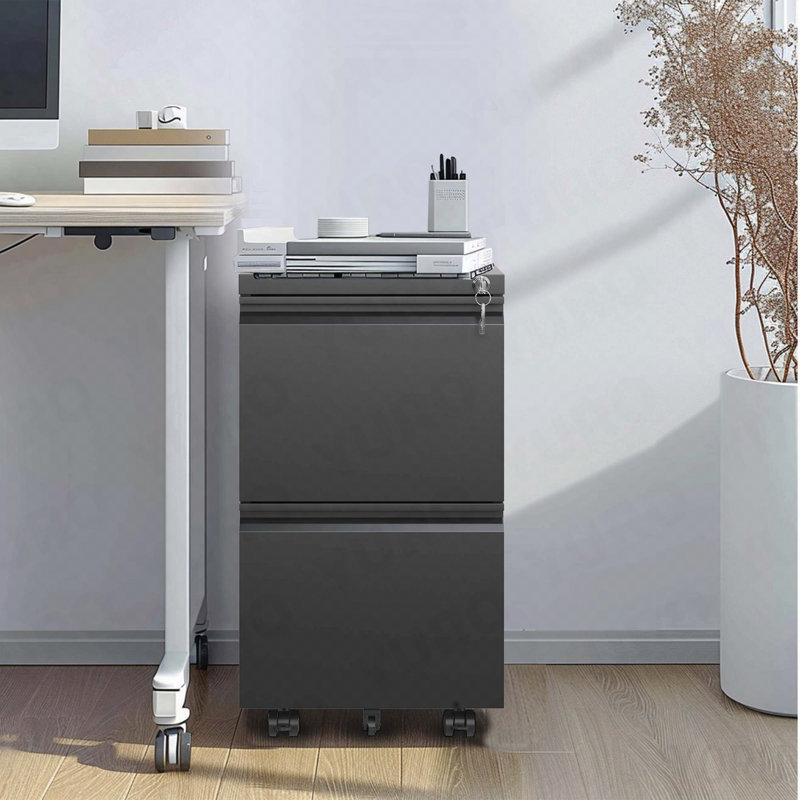 Classeur mobile à 2 tiroirs, en métal, roulant, verrouillable pour le bureau - standard, Black