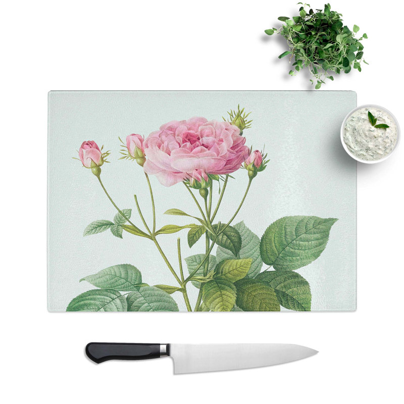 Tempered Glass Pretty French Roses by Pierre-Joseph Redoute Chopping Board, 28.5 cm W x 20 cm L