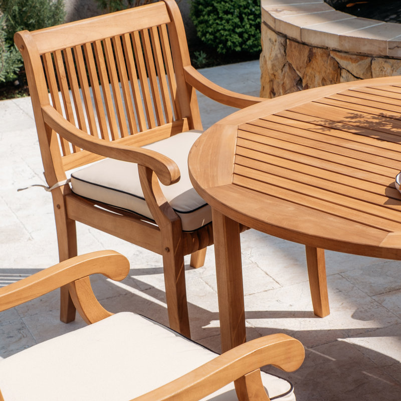 Ensemble de salle à manger d'extérieur Summerton pour 4 personnes en bois de teck avec table ronde, Natural Teak