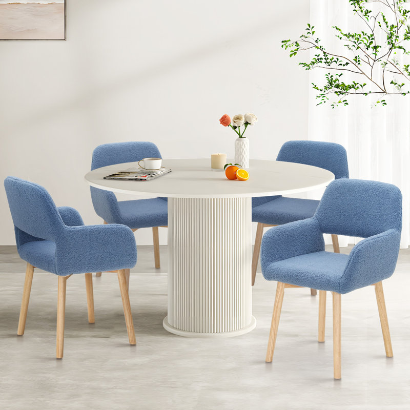 Ensemble de 4 chaises de salle à manger en velours bleu, Bleu