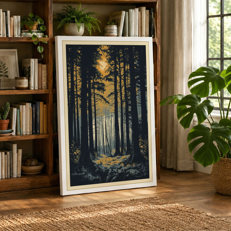 Forest Path to Light Japandi - Wrapped Canvas, 18x12 - 45.7 x 30.5 cm, Terracotta Border
