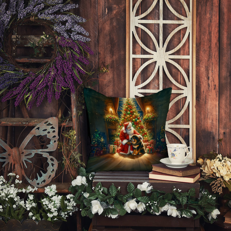 Coussin Tibetal Mastiff and Santa Claus, H 14 po x l 14 po