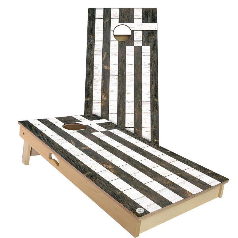 Ensemble de 2 panneaux de cornhole à thème drapeau 2 pi x 4 pi avec étui et lumières, Grèce, Gris