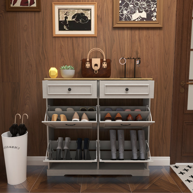 Shoe Storage Cabinet With 2 Drawers And 4 Flip Drawers, Freestanding Shoe Cabinet Organizer With Adjustable Shelf