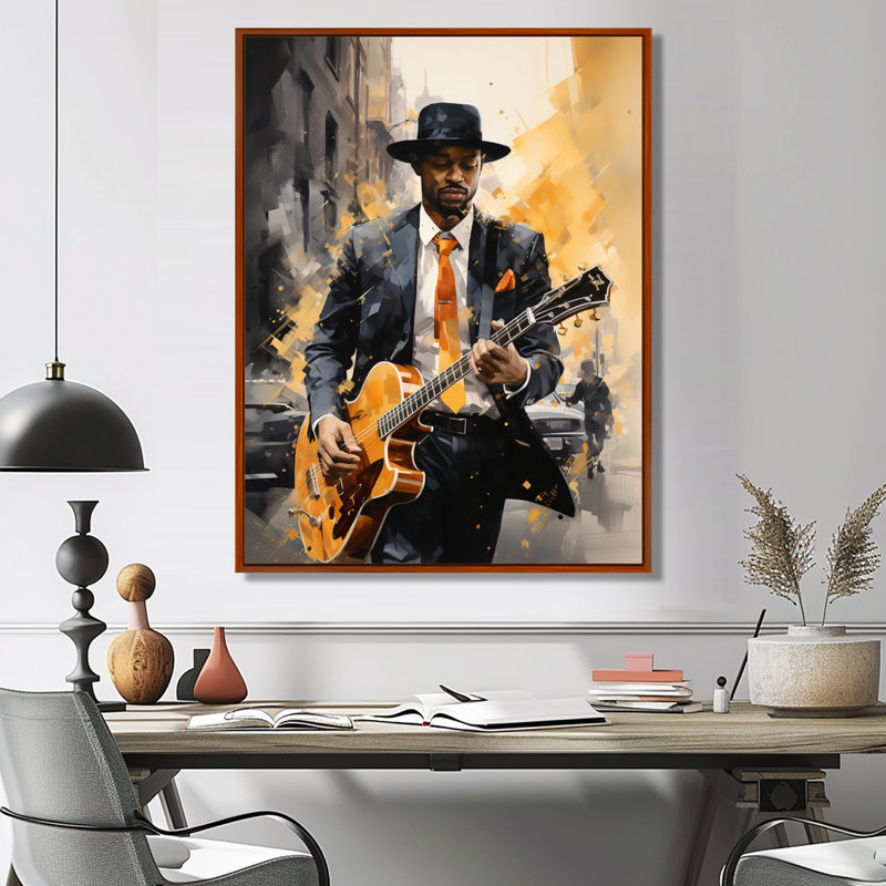 Dunluce jaune, noir, New York, Harlem Jazz I - art sur toile New York, H 44 po x l 34 po x P 1,5 po, Cadre flottant brun