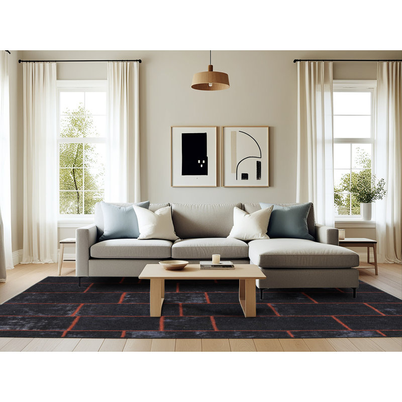 Tapis de zone rouge/noir contemporain, Rectangle 6 pi x 9 pi